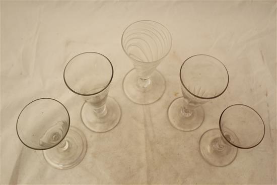 Five glass ale flutes, 18th century(-)